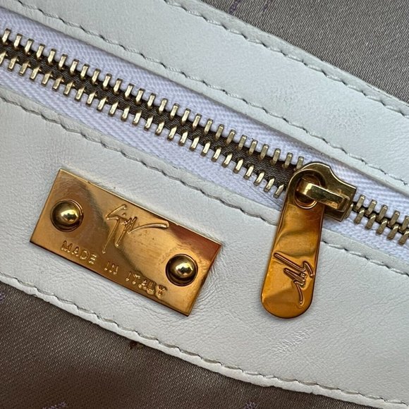 GINA Women Clutch Purse Bag White Leather Gold Tone Stud Wallet Made in Italy